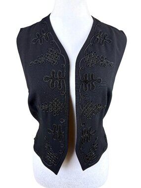 DKNY Wool Vest Beaded Embellished Black Vintage 90s (6)